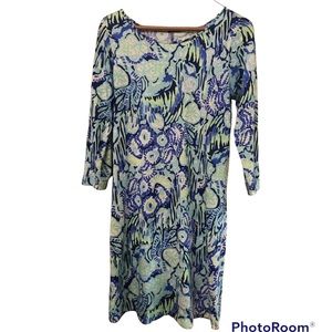 Lilly Pulitzer Marlowe Dress Blue Green Tee Shift XS Jersey Jewel Tone Beach